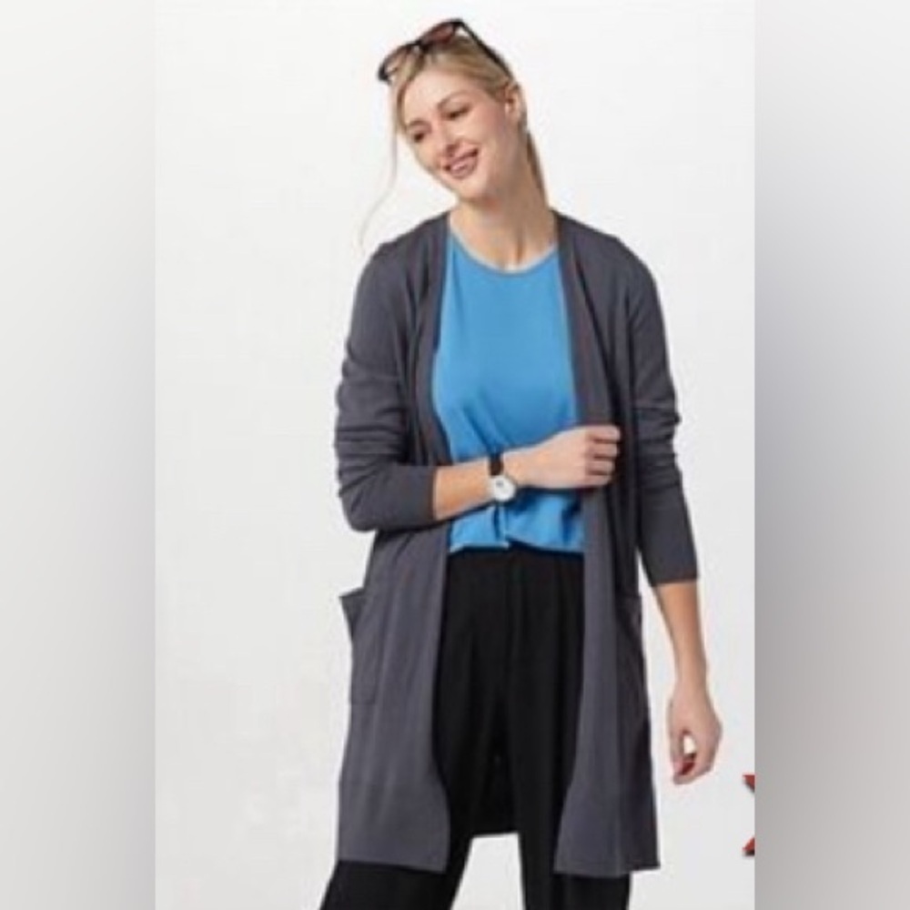 Universal Standard Gray Long line knee length Open Cardigan Sweater size 2XS